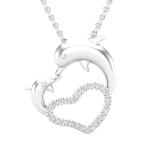 0.15 Carat (ctw) Round Diamond Ladies Dolphin Heart Pendant (Silver Chain Included) 10K White Gold