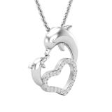 0.15 Carat (ctw) Round Diamond Ladies Dolphin Heart Pendant (Silver Chain Included) 10K White Gold