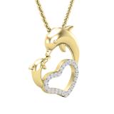 0.15 Carat (ctw) Round Diamond Ladies Dolphin Heart Pendant (Gold Chain Included) 14K Yellow Gold