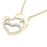0.15 Carat (ctw) Round Diamond Ladies Dolphin Heart Pendant (Gold Chain Included) 14K Yellow Gold