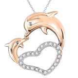 0.15 Carat (ctw) Round Diamond Ladies Dolphin Heart Pendant (Gold Chain Included) 18K Rose Gold