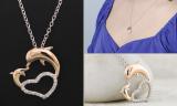 0.15 Carat (ctw) Round Diamond Ladies Dolphin Heart Pendant (Gold Chain Included) 18K Rose Gold