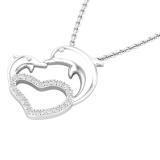 0.15 Carat (ctw) Round Diamond Ladies Dolphin Heart Pendant (Silver Chain Included) Sterling Silver
