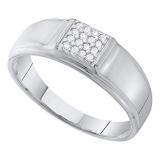 0.10 Carat (ctw) Round White Diamond Mens Square Cluster Wedding Band 1/10 CT 10K White Gold
