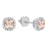 5 mm Each Round Morganite & White Diamond Ladies Halo Style Stud Earrings 10K White Gold
