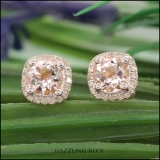 5 mm Each Round Morganite & White Diamond Ladies Halo Style Stud Earrings 10K White Gold