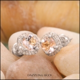 5 mm Each Round Morganite & White Diamond Ladies Halo Style Stud Earrings 10K White Gold