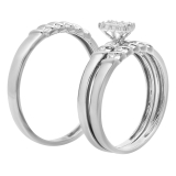 Round & Baguette Diamond Rectangle Frame Matching Wedding Trio Ring Set for Him & Her (0.10 ctw, Color I-J, Clarity I2-I3) in 10K White Gold