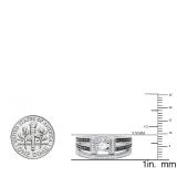 5 mm Round White Sapphire with Round Black & White Diamond Ladies Split Shank Engagement Ring Set Sterling Silver