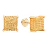 0.25 Carat (ctw) Round Yellow Diamond Dice Shape Mens Stud Earrings 1/4 CT Yellow Gold Plated Silver