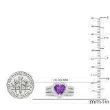 7 MM Heart Amethyst & Round White Diamond Ladies Engagement Ring Double Band Set 18K White Gold
