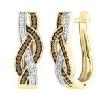 0.30 Carat (ctw) Round Champagne & White Diamond Ladies Swirl Hoop Earrings 1/3 CT, 18K Yellow Gold
