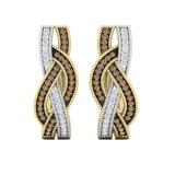 0.30 Carat (ctw) Round Champagne & White Diamond Ladies Swirl Hoop Earrings 1/3 CT, 18K Yellow Gold