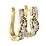 0.30 Carat (ctw) Round Champagne & White Diamond Ladies Swirl Hoop Earrings 1/3 CT, 18K Yellow Gold