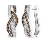0.30 Carat (ctw) Round Champagne & White Diamond Ladies Swirl Hoop Earrings 1/3 CT, Sterling Silver