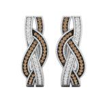 0.30 Carat (ctw) Round Champagne & White Diamond Ladies Swirl Hoop Earrings 1/3 CT, Sterling Silver