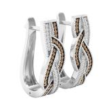 0.30 Carat (ctw) Round Champagne & White Diamond Ladies Swirl Hoop Earrings 1/3 CT, Sterling Silver