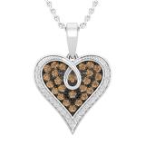 0.52 Carat (ctw) Round Champagne & White Diamond Ladies Heart Pendant 1/2 CT 18K White Gold