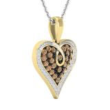 0.52 Carat (ctw) Round Champagne & White Diamond Ladies Heart Pendant 1/2 CT 18K Yellow Gold