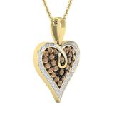 0.52 Carat (ctw) Round Champagne & White Diamond Ladies Heart Pendant 1/2 CT 10K Yellow Gold