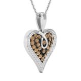 0.52 Carat (ctw) Round Champagne & White Diamond Ladies Heart Pendant 1/2 CT 18K White Gold