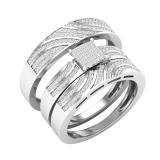 0.42 Carat (ctw) Round White Diamond Men & Women's Engagement Ring Trio Bridal Set Sterling Silver