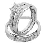 0.18 Carat (ctw) Round Diamond Ladies & Mens Engagement Ring Trio Set Band 10K White Gold