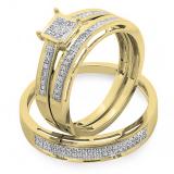 0.18 Carat (ctw) Round Diamond Ladies & Mens His Hers Bridal Engagement Ring Trio Set Band 18K Yellow Gold