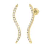0.30 Carat (ctw) Round White Diamond Ladies Curved Crawler Climber Earrings 1/3 CT 14K Yellow Gold