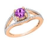 5.6 MM Round Amethyst & White Diamond Ladies Bridal Split Shank Engagement Ring, 10K Rose Gold