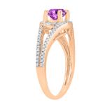 5.6 MM Round Amethyst & White Diamond Ladies Bridal Split Shank Engagement Ring, 10K Rose Gold