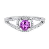 5.6 MM Round Amethyst & White Diamond Ladies Bridal Split Shank Engagement Ring, 10K White Gold