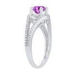 5.6 MM Round Amethyst & White Diamond Ladies Bridal Split Shank Engagement Ring, 10K White Gold