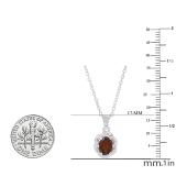 7X5 MM Oval Garnet & Round Diamond Ladies Halo Pendant (Silver Chain Included), 14K White Gold
