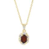 7X5 MM Oval Garnet & Round Diamond Ladies Halo Pendant (Gold Chain Included), 10K Yellow Gold