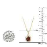 7X5 MM Oval Garnet & Round Diamond Ladies Halo Pendant (Gold Chain Included), 10K Yellow Gold