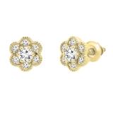 0.45 Carat (ctw) Round White Diamond Ladies Cluster Flower Stud Earrings 1/2 CT 14K Yellow Gold