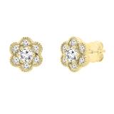 0.45 Carat (ctw) Round White Diamond Ladies Cluster Flower Stud Earrings 1/2 CT 18K Yellow Gold