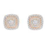 0.25 Carat (ctw) Round Diamond Ladies Cluster Cushion Frame Stud Earrings 1/4 CT 10K Rose Gold