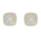 0.25 Carat (ctw) Round Diamond Ladies Cluster Cushion Frame Stud Earrings 1/4 CT 14K Yellow Gold