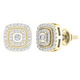 0.25 Carat (ctw) Round Diamond Ladies Cluster Cushion Frame Stud Earrings 1/4 CT 14K Yellow Gold