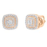 0.25 Carat (ctw) Round Diamond Ladies Cluster Cushion Frame Stud Earrings 1/4 CT 18K Rose Gold