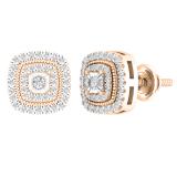 0.25 Carat (ctw) Round Diamond Ladies Cluster Cushion Frame Stud Earrings 1/4 CT 18K Rose Gold