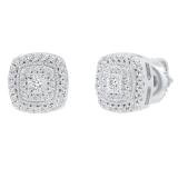 0.25 Carat (ctw) Round Diamond Ladies Cluster Cushion Frame Stud Earrings 1/4 CT Sterling Silver