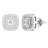 0.25 Carat (ctw) Round Diamond Ladies Cluster Cushion Frame Stud Earrings 1/4 CT Sterling Silver