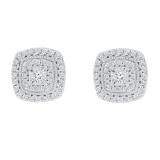 0.25 Carat (ctw) Round Diamond Ladies Cluster Cushion Frame Stud Earrings 1/4 CT Sterling Silver