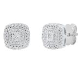 0.25 Carat (ctw) Round Diamond Ladies Cluster Cushion Frame Stud Earrings 1/4 CT Sterling Silver