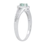 5X3 MM Oval Aquamarine & Round Diamond Ladies Halo Split Shank Engagement Ring, Sterling Silver