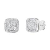 0.05 Carat (ctw) Round White Diamond Ladies Cushion Frame Knot Stud Earrings Sterling Silver