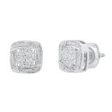 0.05 Carat (ctw) Round White Diamond Ladies Cushion Frame Knot Stud Earrings Sterling Silver